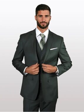 Vintage STATEMENT MEN'S SOLID HUNTER GREEN 100% WOOL Suit